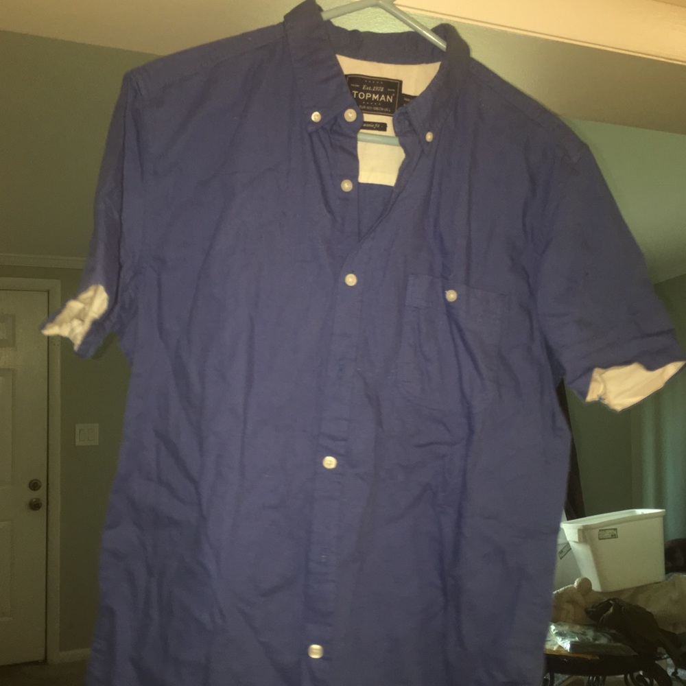 Topman dark blue short sleeve button up size L